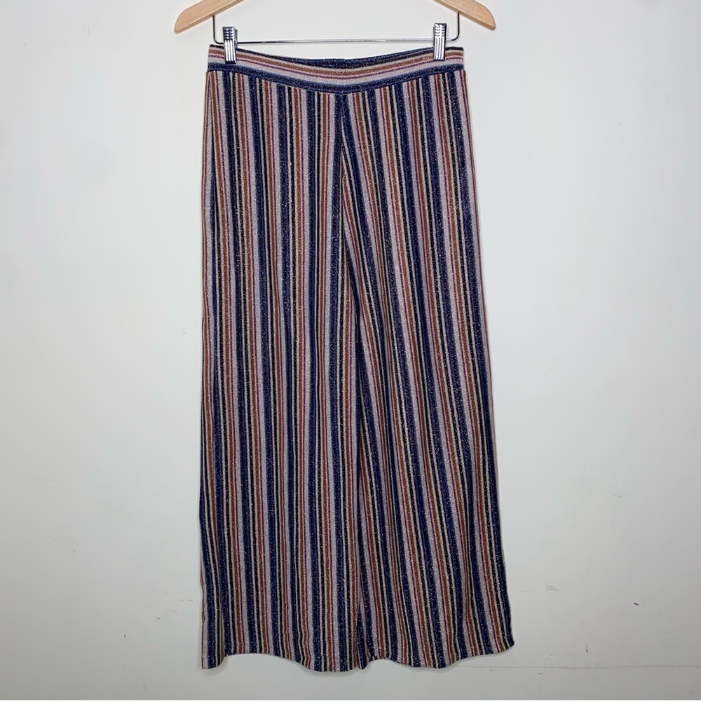 Zara Trafaluc Size Small Striped Wide-Leg Capri Gaucho Stretch Pull- On Pants